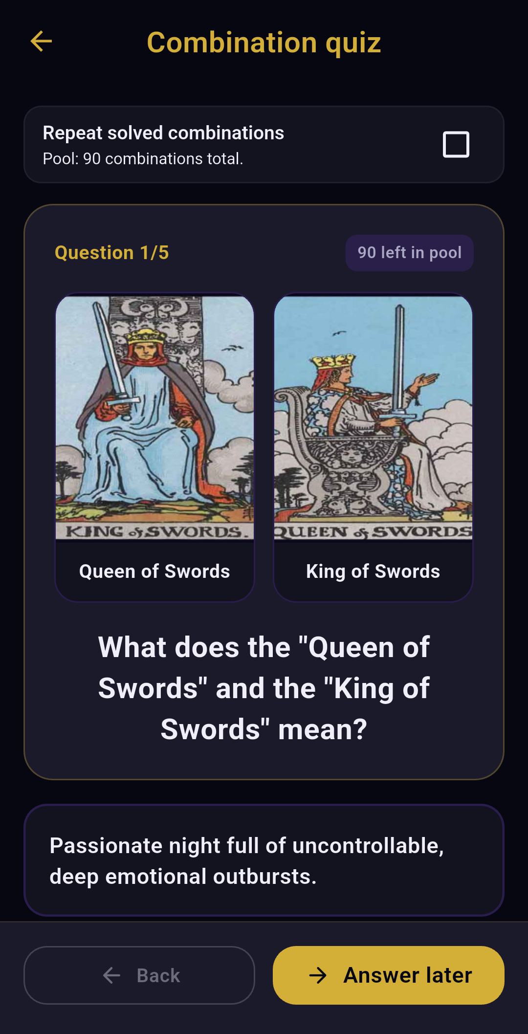 TarotPocket practice screen